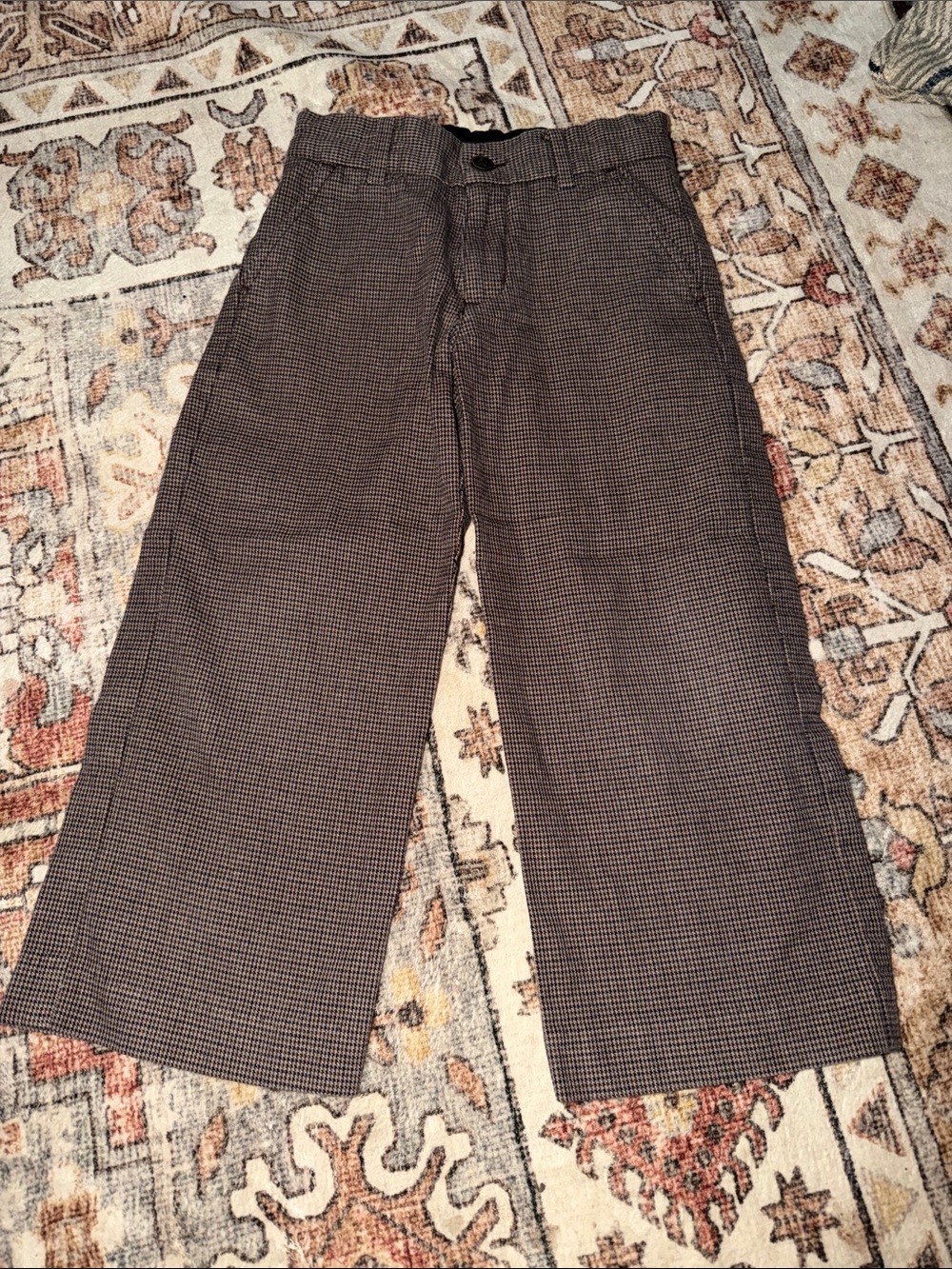 Kids Brown Plaid Dress Pants